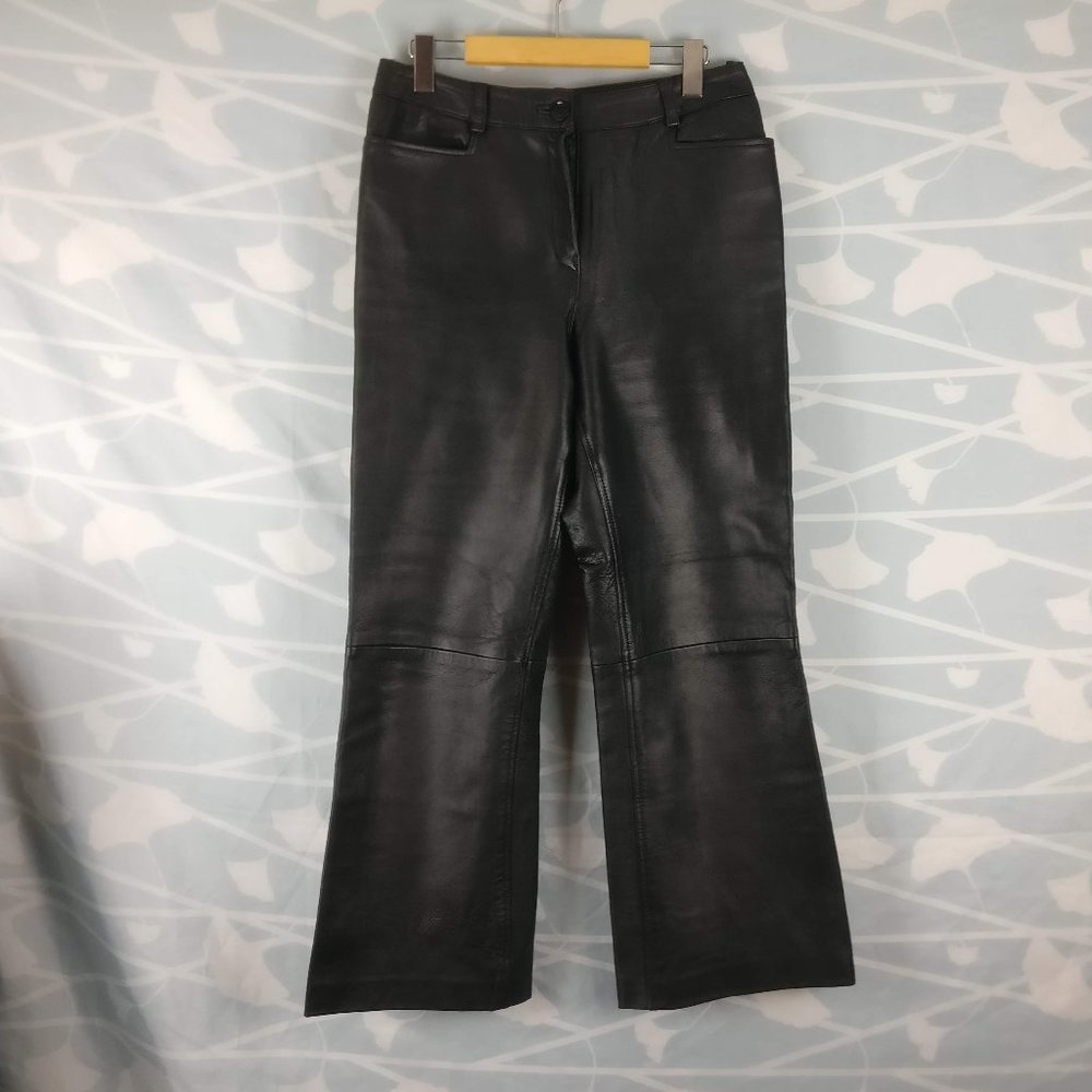 High Rise Straight Leg BLACK Vintage Lamb Leather Pant Leather Trouser 8